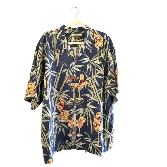 Tommy Bahama bamboo and cocktails 100% Silk Button Front Hawaiian Shirt Size XL - Picture 1 of 4